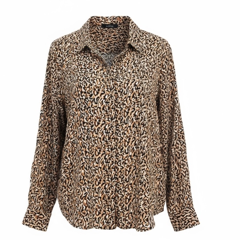 Tahari Animal Print Ling Sleeve Blouse | Size Large (NWT) Tan Black Ivory